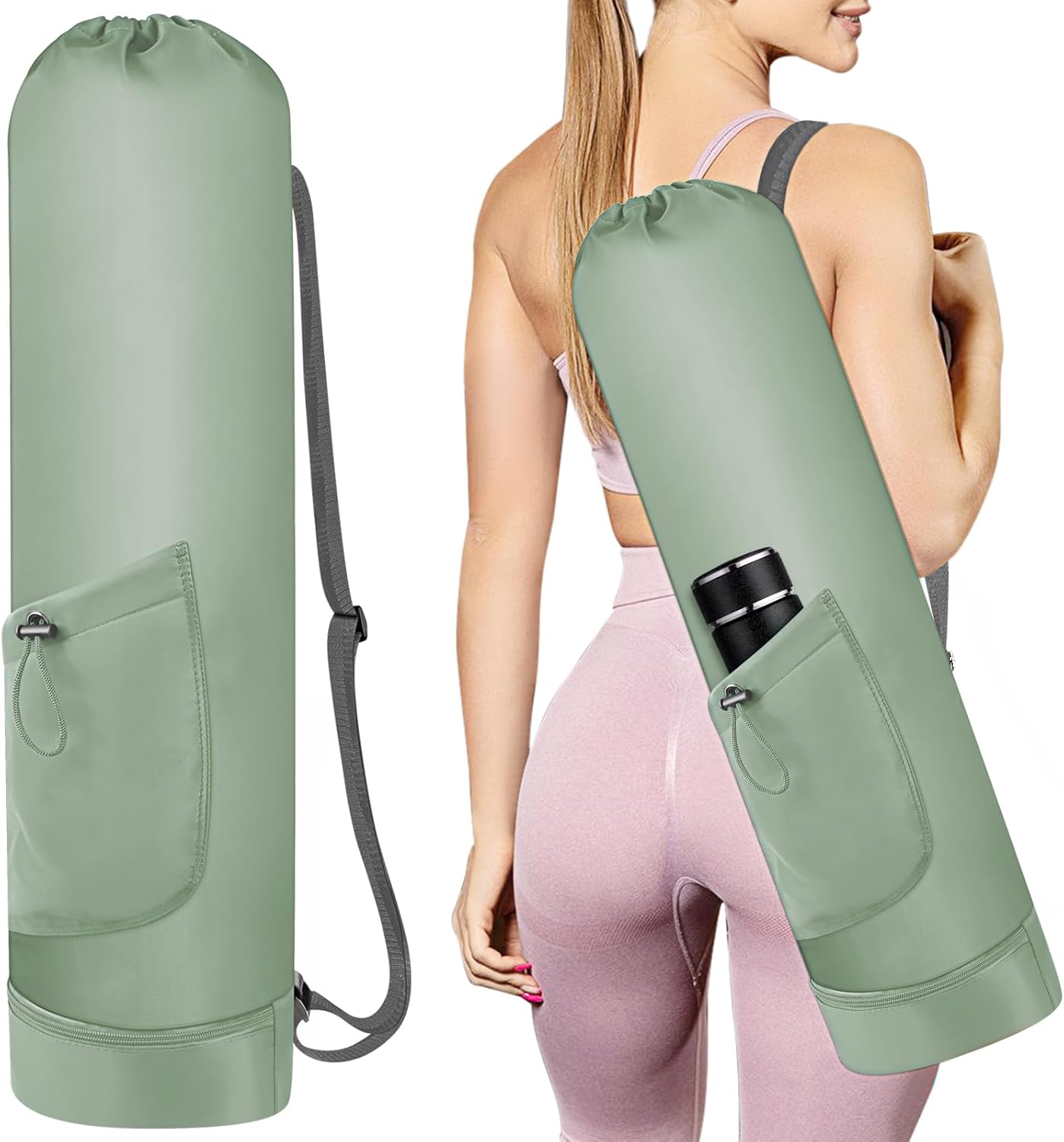 Yoga Mat Bag with Water Bottle, Full Zip Yoga Mat Carrier with Adjustable Strap and Pocket, Waterproof for Women and Men
