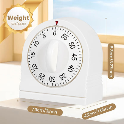 Kitchen Timers for Cooking, 60 Minute Wind Up - Chef Cooking Timer with Loud Alarm,100% Mechanical Desk Timer -No Batteries Required - Manual Countdown timers for Home, Study and Cooking (White)