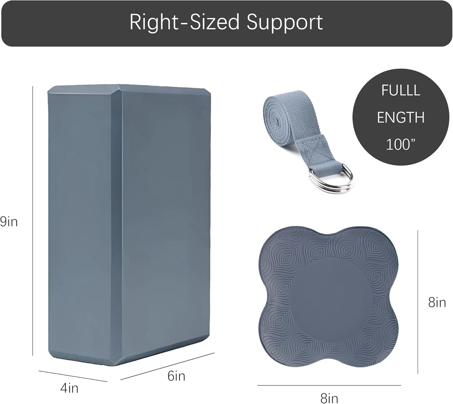 2 Yoga Blocks Supportive Accessories including 2 Knee Pads, 2 With Strap To Put Less Weight On Wrists, 1 Muscle Massage Roller, 2 Pair of Non-Slip Pilates Socks, 1 GYM Bag, Durable Versatile Yoga Brick Exercise Set of 10