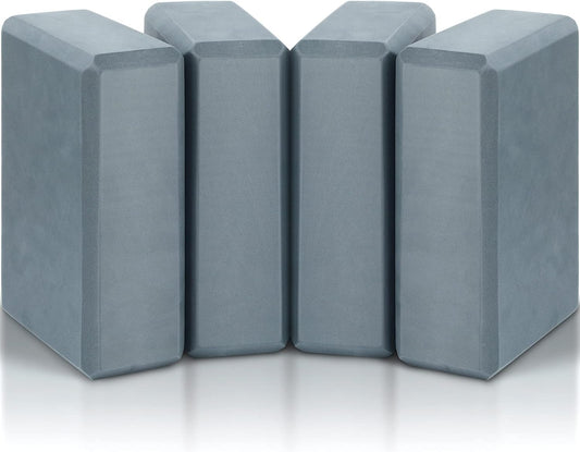 4 Pcs Yoga Blocks Soft EVA Foam Supportive Yoga Brick Non Slip Exercise Block Equipment for Pilates Exercise Workout Meditation Supplies, Grey, 9 x 6 x 3 Inches
