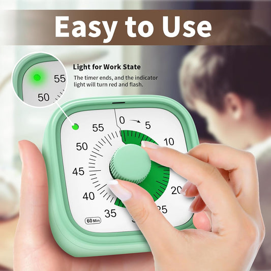 Visual Timer, Pomodoro Timers for Kids Adults, 60-Minute Countdown Desk Timer for Productivity, Silent ADHD Timer for Kids Toddlers, Kitchen for Cooking