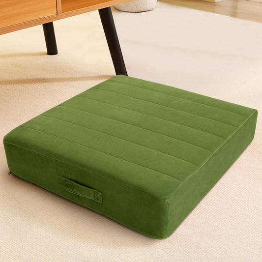 Square Floor Pillow Seating for Adults Kids, Large Meditation Cushion Floor Pillow with Thick Foam & Soft Tufted Cover, Washable Big Pillow Seat Floor Cushion for Sitting Yoga 22" Green
