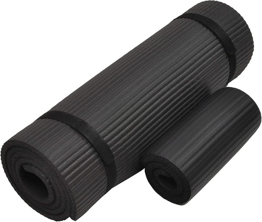 All Purpose 1/2-Inch Extra Thick High Density Anti-Tear Exercise Yoga Mat and Knee Pad with Carrying Strap, Multiple Colors