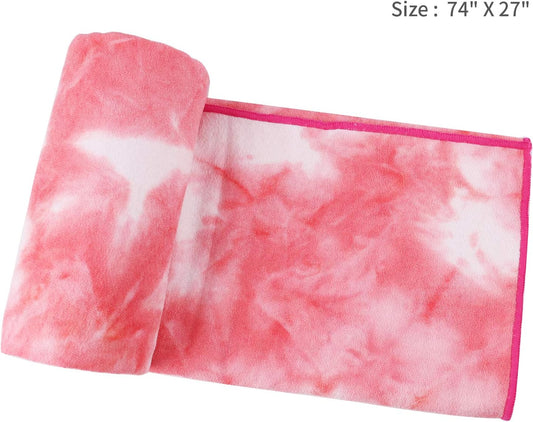 Hot Non Slip Grip Foldable  Yoga Towel, 24in x 72in, Multicolor - Pink