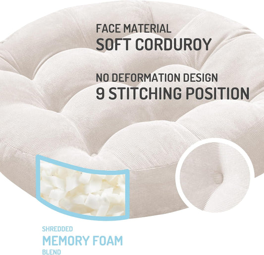 Meditation Floor Pillow, Round Large Pillows Seating for Adults, Tufted Corduroy Cushion for Living Room Tatami, Beige 22 Inch