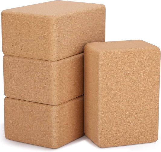 4 Pcs Cork Yoga Blocks 9 x 6 x 4 Inch Cork Yoga Brick Non Slip Supportive Equipment High Density Bricks Wood Exercise Blocks Women Gifts for Stretching Flexibility   Fitness Pilates