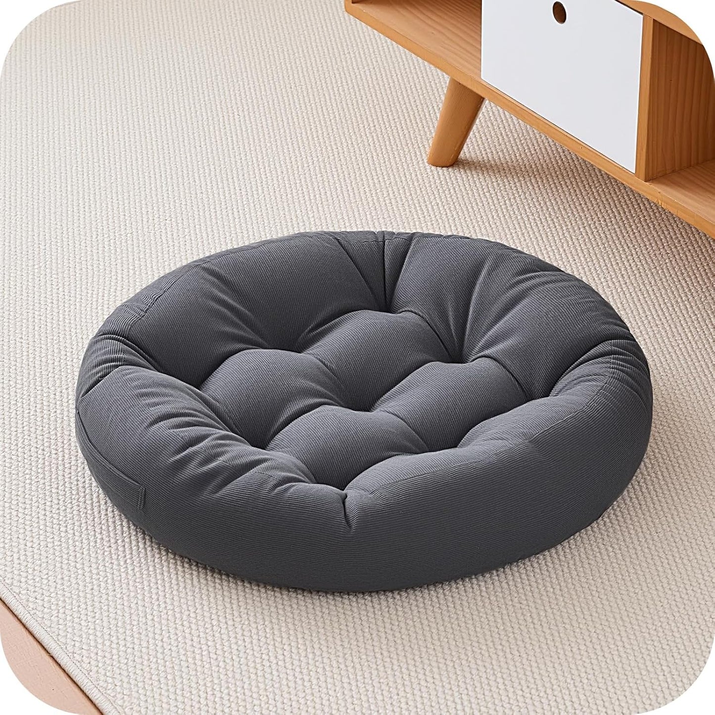 Floor Pillows for Adults, Meditation Cushions, Large Round Sitting Cushion Living Room Memory Foam Pillow for Sitting (1, Grey, 22x22x4 Inch)