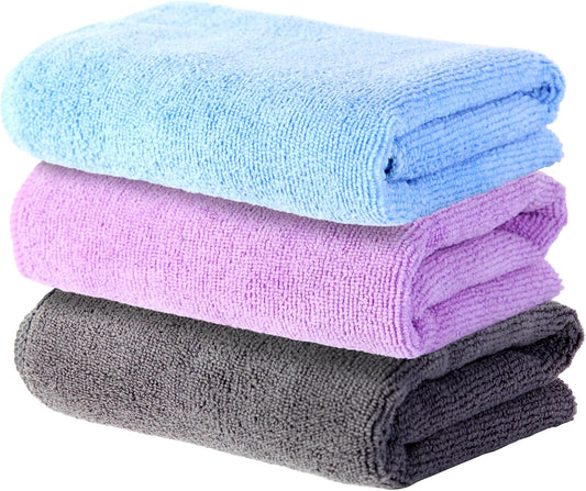 Microfiber Gym Towels Set for Sports Fitness, Yoga, Workout, Exercise, Tennis, Super Soft and Quick-Drying Gym Towels for Women Men (3 Pack, Grey+Blue+Purple)