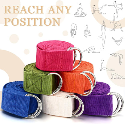 6 Pcs Yoga Strap for Stretching 8 Ft Yoga Exercise Adjustable Straps Bands with Safe Adjustable D Ring Buckle for Pilates Gym Workouts Fitness Improves Sitting Posture