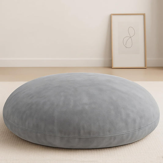 Large Meditation Cushions – Round Floor Pillows for Adults with Removable Washable Cover, Soft and Supportive Floor Cushion for Yoga, Seating and Dog Bed, 32 inch - Grey