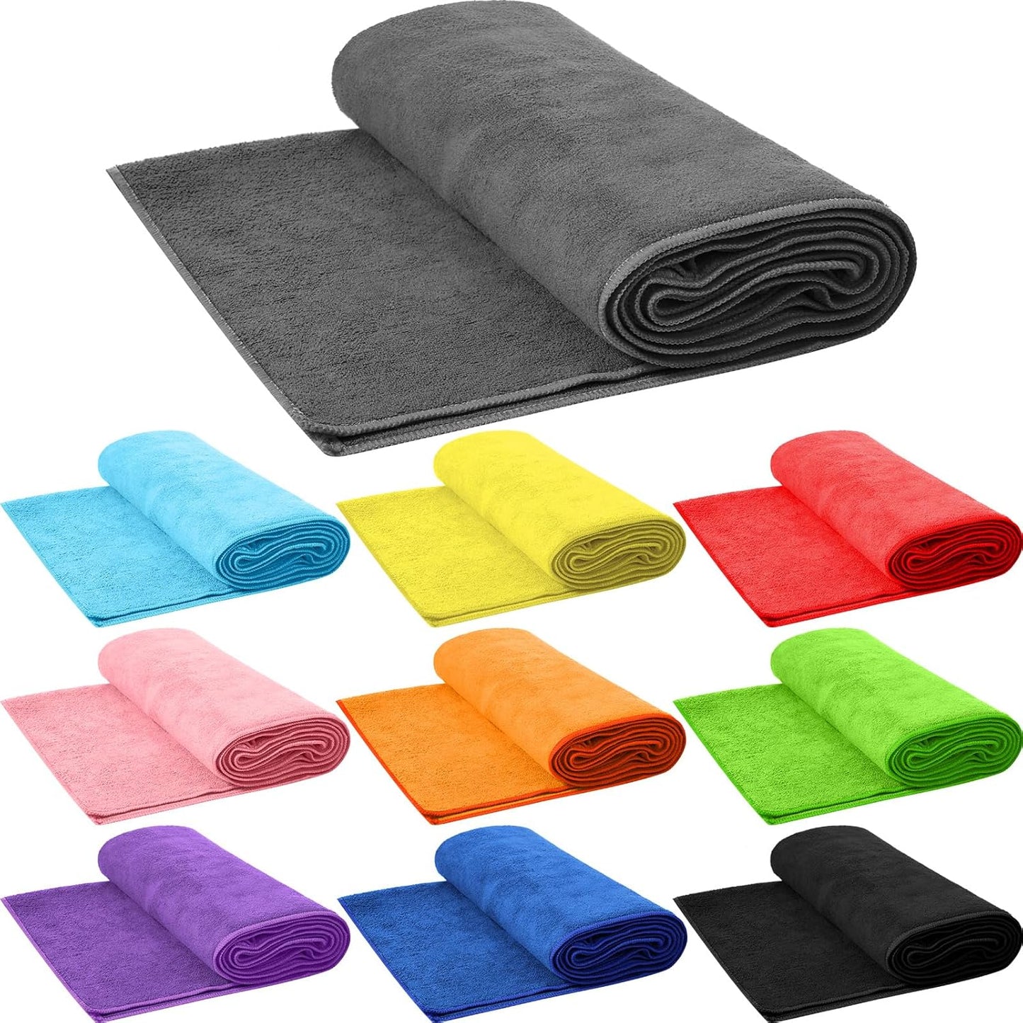 10 Pcs Hot Yoga Towel Bulk Non Slip 27" x 72" Microfiber Anti Slip Absorbent Multicolor Wicking Pilates Yoga Mat Towel for Women Men Pilates (Classic)