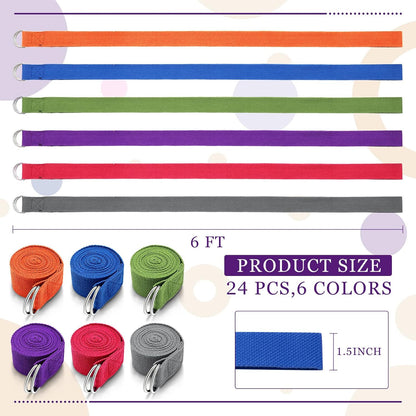 24 Pieces Yoga Strap Stretching Pilates Exercise Adjustable Straps 6 ft Non Elastic Yoga Belt with Adjustable D Ring Buckle for Pilates Gym Workouts Fitness