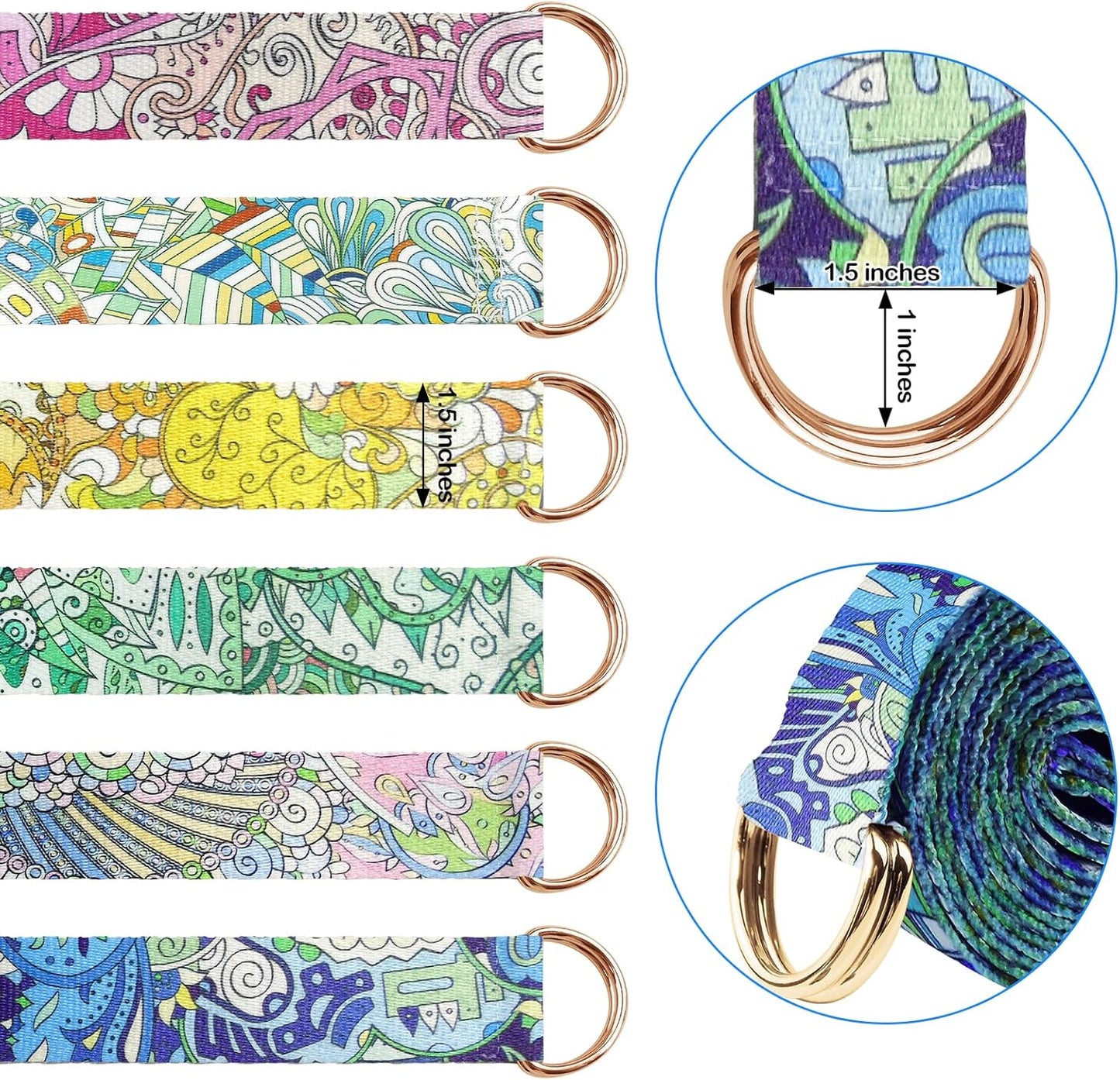 6 Packs Yoga Strap for Stretching Yoga Belt Adjustable Straps for Non Elastic Stretching Strap Exercise Straps for Pilates