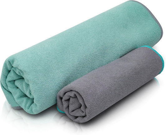 72" x 26.75" Long Yoga Mat Towel Plus Compact Face Towel – Ideal for Hot Yoga - Full Length, Absorbent, Non Slip, Microfiber Material for Workout, Gym - Pack of 2 Towels