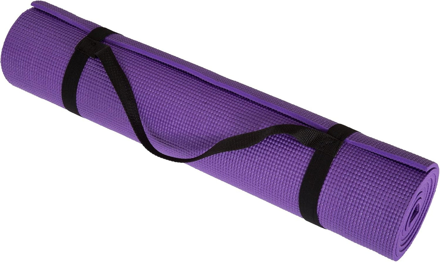 Yoga Mat - Thick Double-Sided Foam Gym and Workout Equipment - Padded Fitness Surface for Pilates with Carrying Strap by   (Purple)