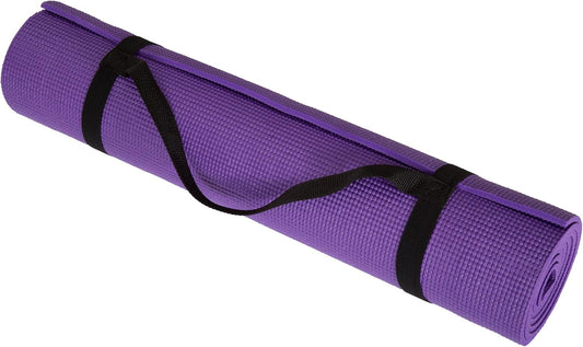 Yoga Mat - Thick Double-Sided Foam Gym and Workout Equipment - Padded Fitness Surface for Pilates with Carrying Strap by   (Purple)