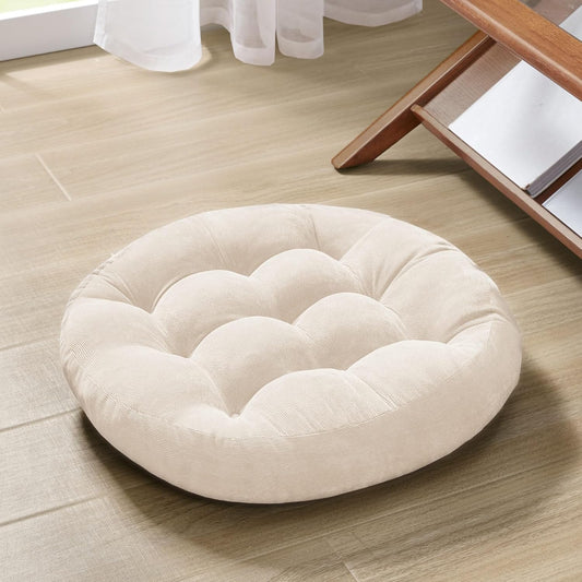 Meditation Floor Pillow, Round Large Pillows Seating for Adults, Tufted Corduroy Cushion for Living Room Tatami, Beige 22 Inch