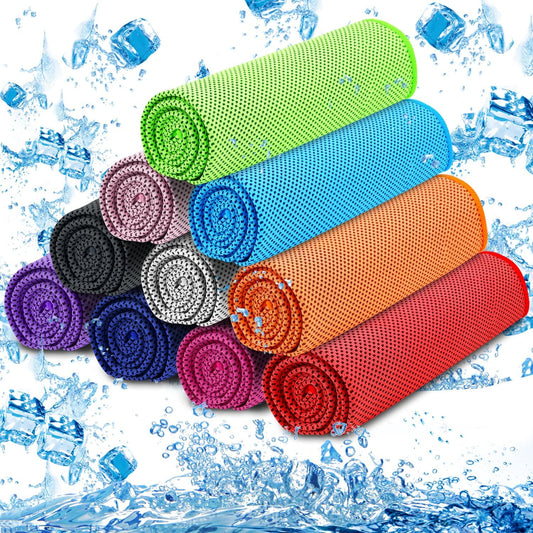 10 Pack Cooling Towels, Sweat Cooling Towels for Neck and Face, Microfiber Towel Soft Breathable Towel for Gym, Yoga, Camping, Running, Fitness, Workout & More Activities(32"x12")