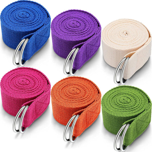 6 Pcs Yoga Strap for Stretching 8 Ft Yoga Exercise Adjustable Straps Bands with Safe Adjustable D Ring Buckle for Pilates Gym Workouts Fitness Improves Sitting Posture