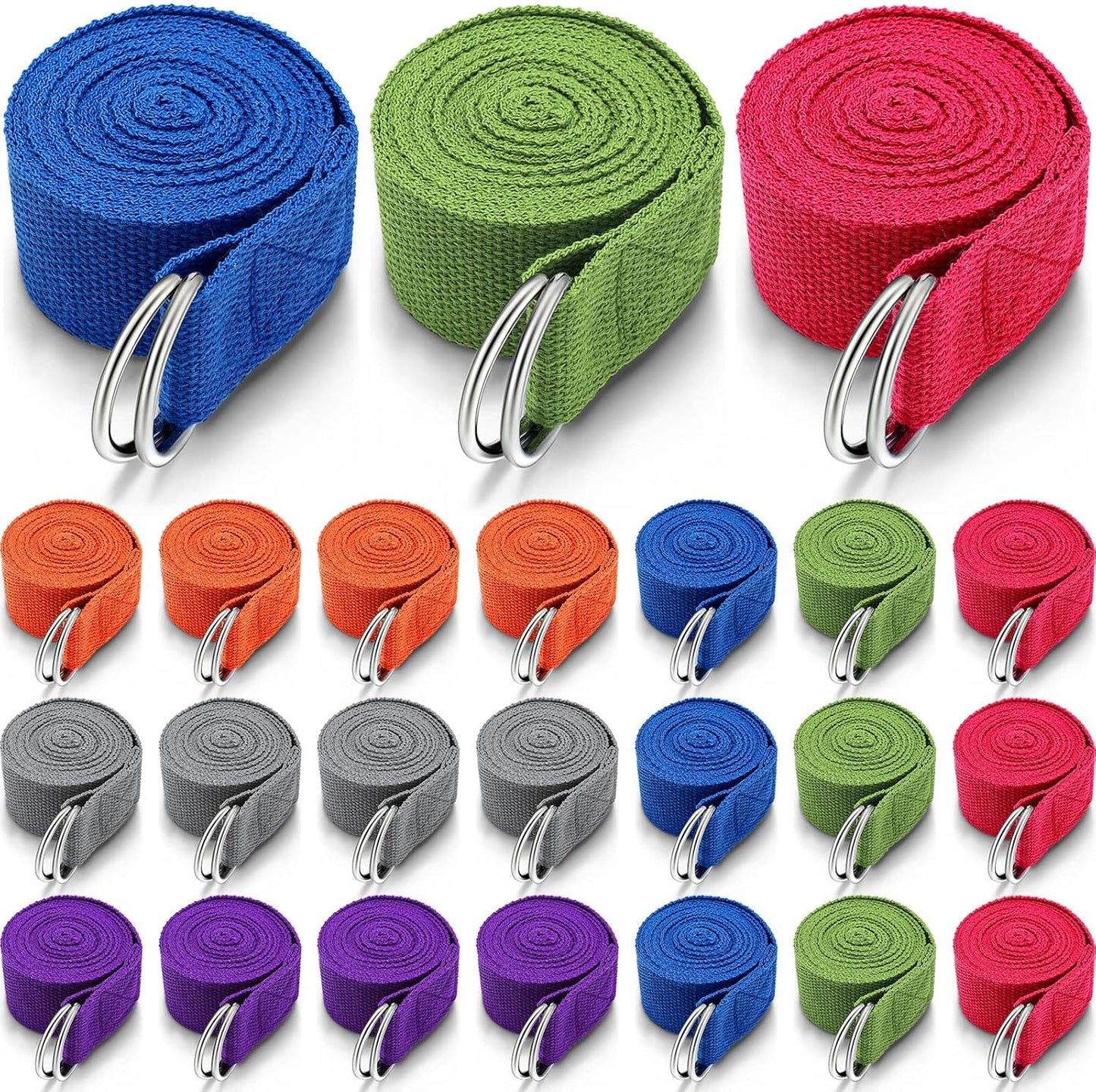 24 Pieces Yoga Strap Stretching Pilates Exercise Adjustable Straps 6 ft Non Elastic Yoga Belt with Adjustable D Ring Buckle for Pilates Gym Workouts Fitness