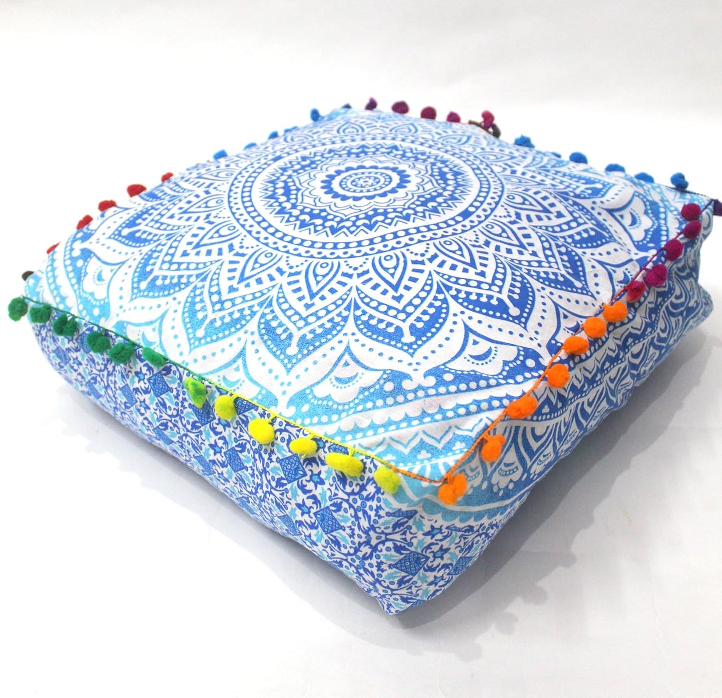 16" Square Large Hippie  Meditation Floor Ottoman Pillow Cushion Pouf Cover Square Poufs  Circle Floor Cushion Case Outdoor Fireplace Yoga Living Room Decor Cover Blue Ombre