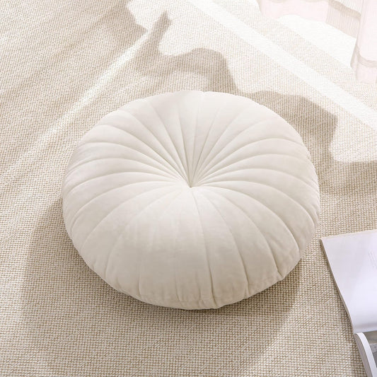 Floor Pillow Meditation Cushion Round Large Floor Pillows Seating for Adults, Velvet Thick Floor Cushions for Yoga Living Room Balcony Outdoor Tatami 18inches（Beige）