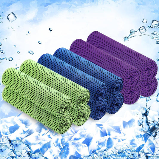 12 Pieces Cooling Towels for Hot Weather Soft Breathable Cold Towel Yoga Towels for Sweat, Sports, Workout, Fitness, Gym, Running, Travel Camping, 12 x 40 Inch (Dark Blue, Green, Purple)